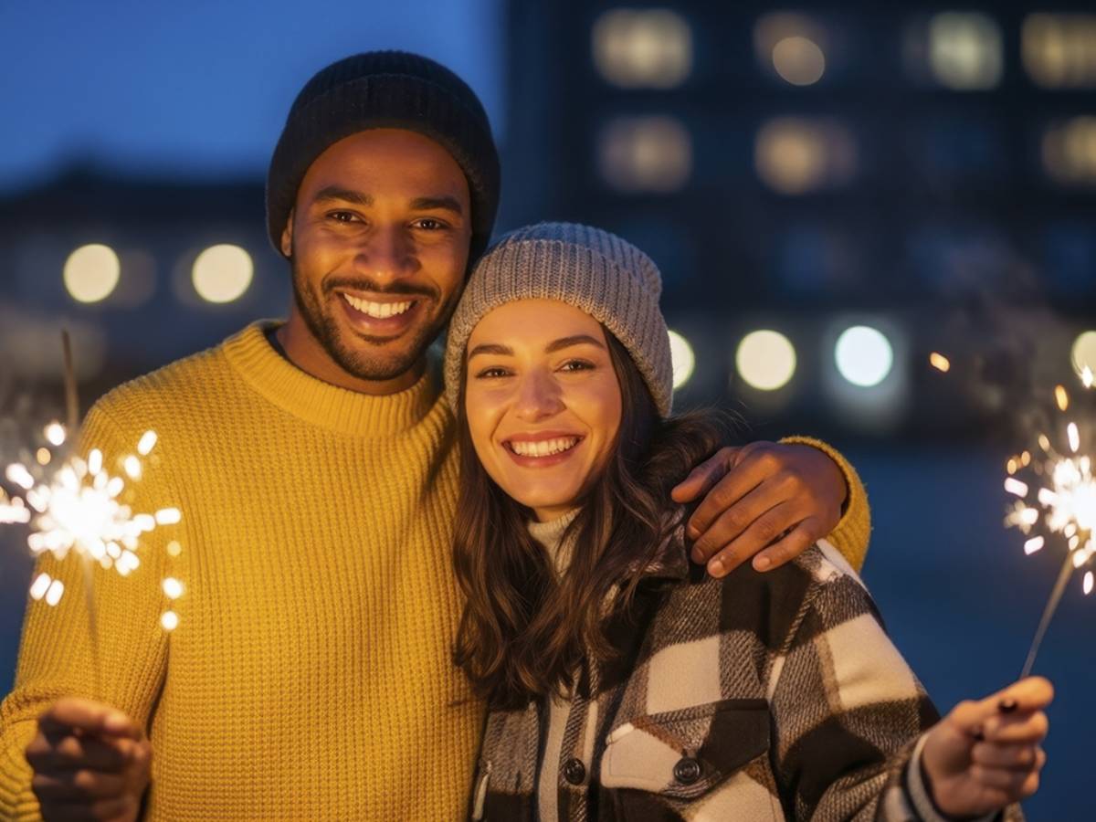 Happy couple with sparklers
